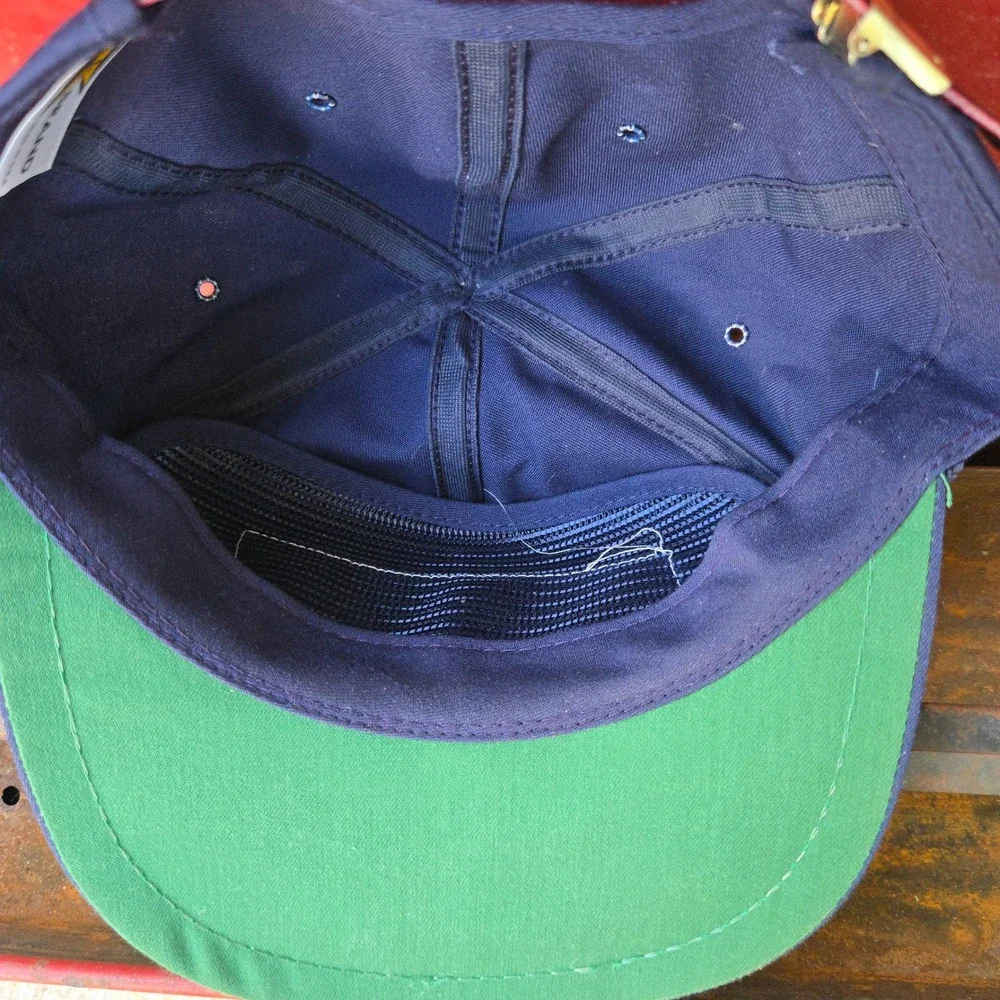 VTG K-Brand University Of‎ Okoboji Hat Navy OSFM Leather Strap Golf Buckle USA